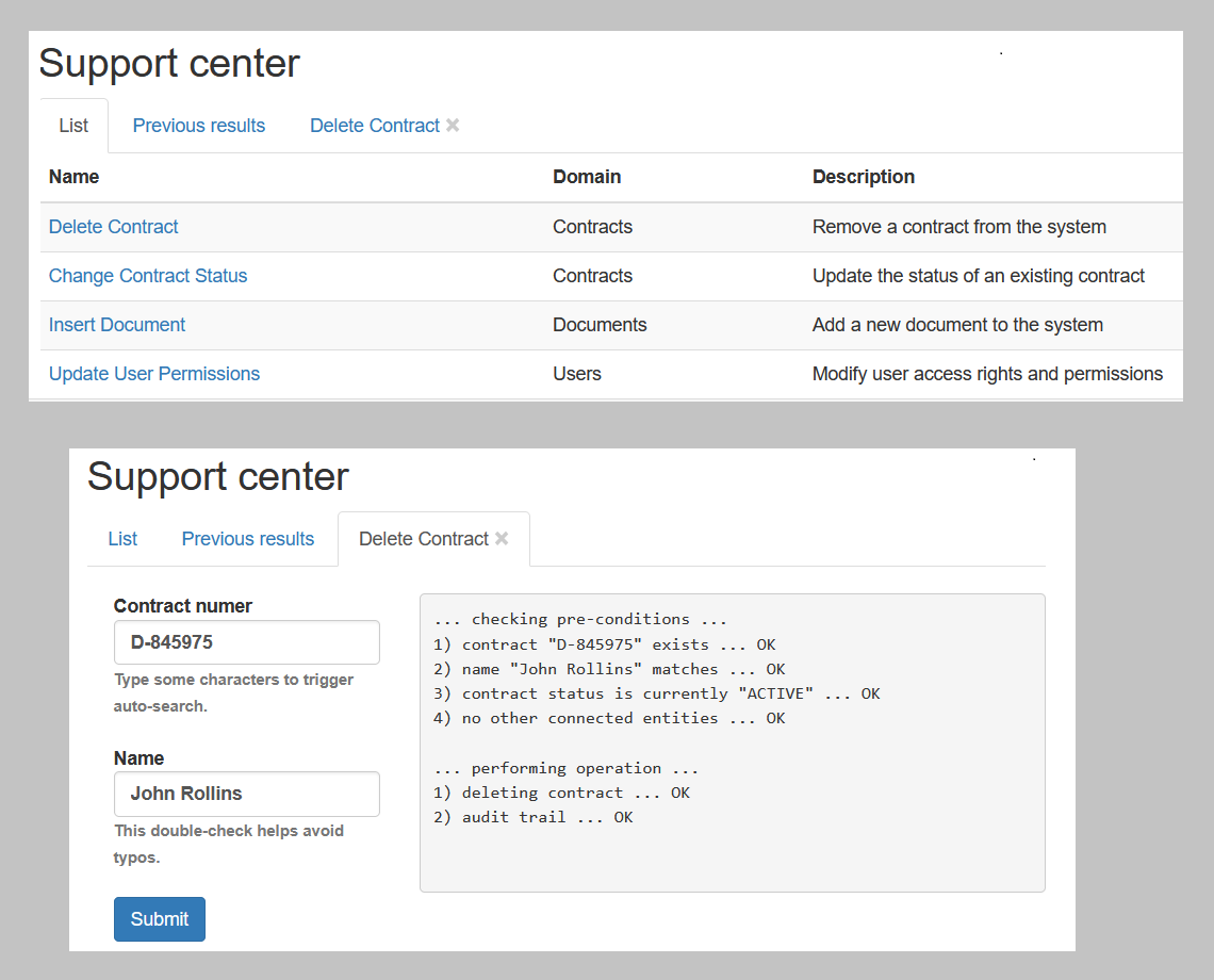Support Center Screenshot
